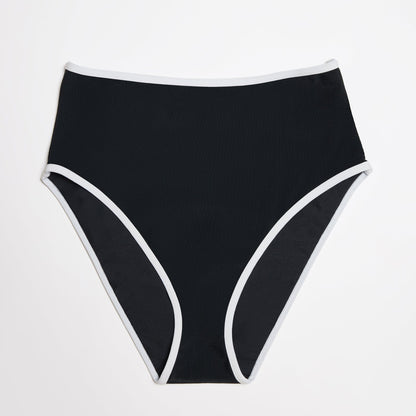 High Waisted Bikini Bottom Ribbed Jet
