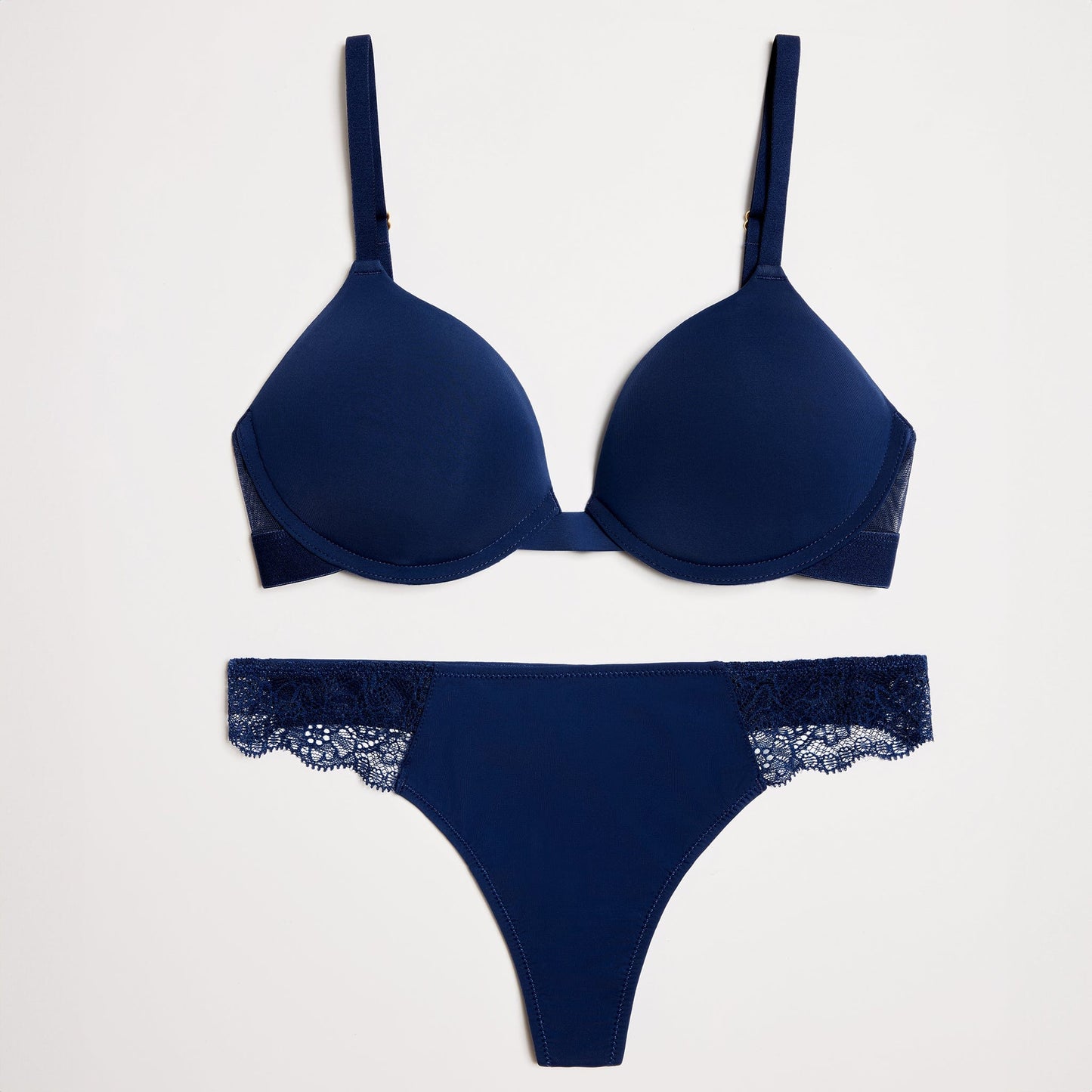 Smooth Fine Lace Thong Navy