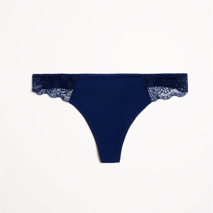 Smooth Fine Lace Thong Navy