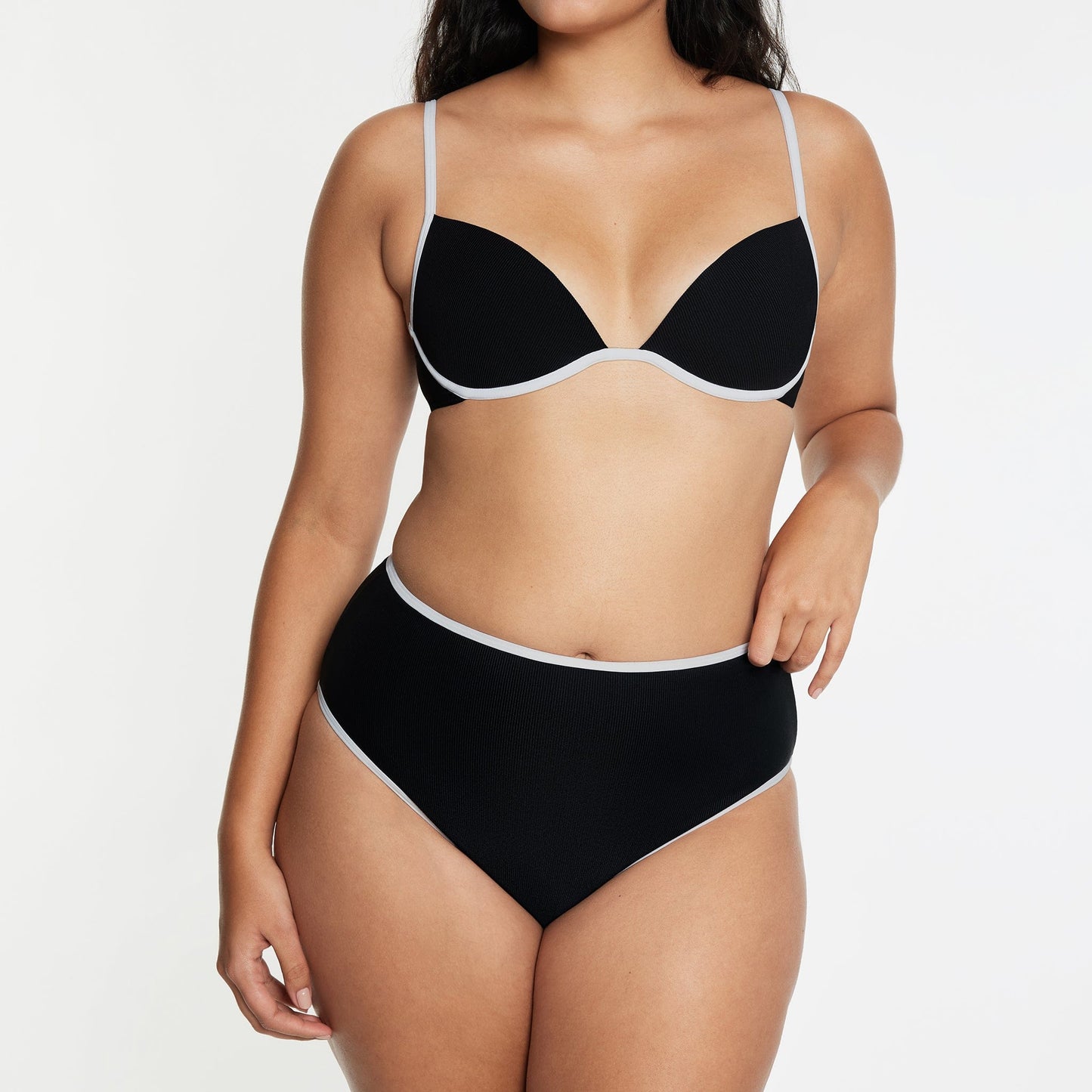 Scoop Underwire Bikini Top Ribbed Jet