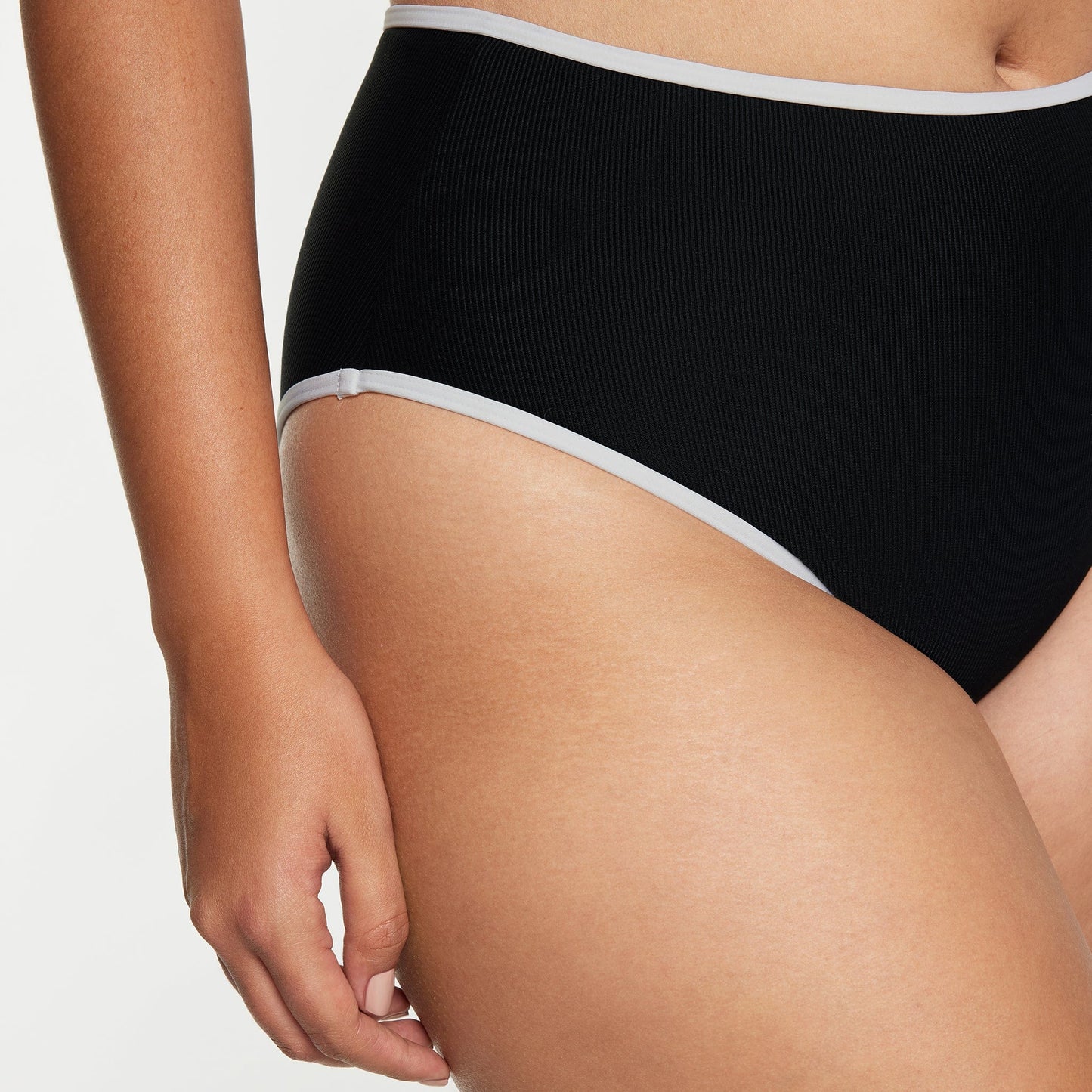 High Waisted Bikini Bottom Ribbed Jet