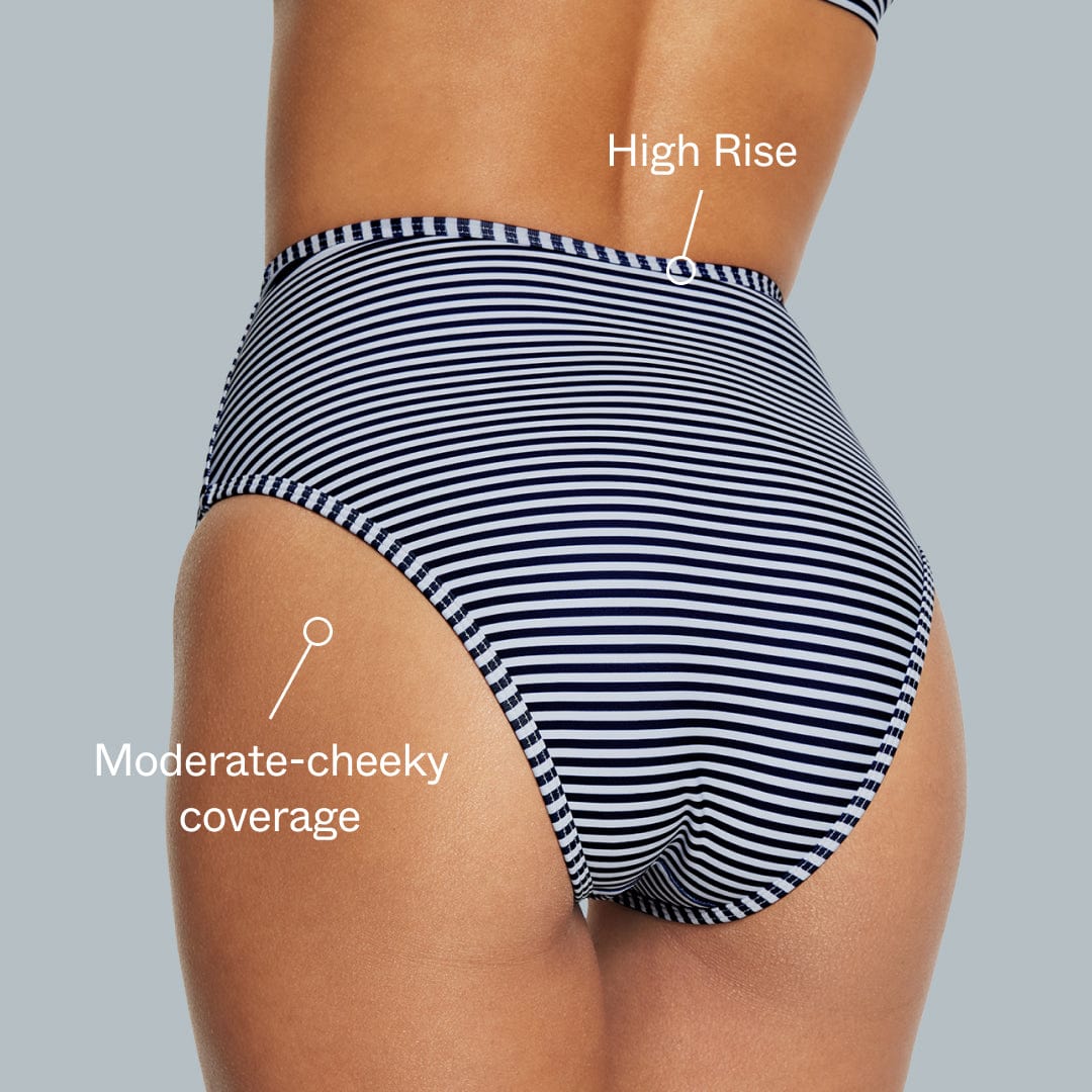 High Waisted Bikini Bottom Smooth Cabana (Navy/White)