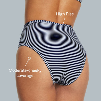 High Waisted Bikini Bottom Smooth Cabana (Navy/White)