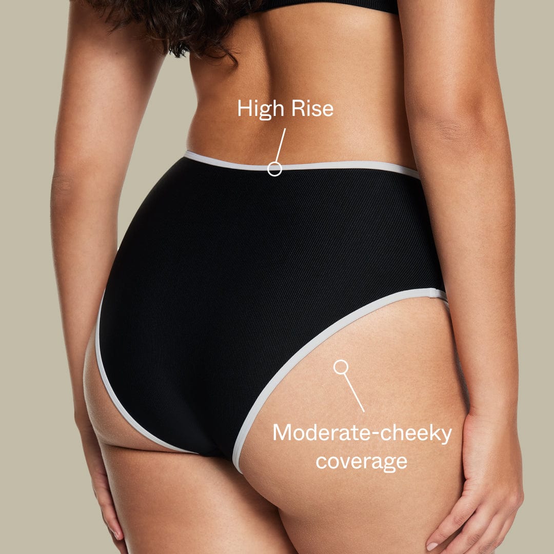 High Waisted Bikini Bottom Ribbed Jet