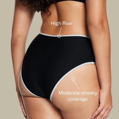 High Waisted Bikini Bottom Ribbed Jet